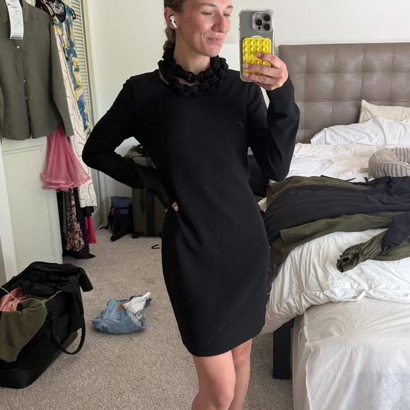 Diane von Furstenberg | Chic Black Long Sleeve Dress w/ Linked Neck Detail - Picture 1 of 4